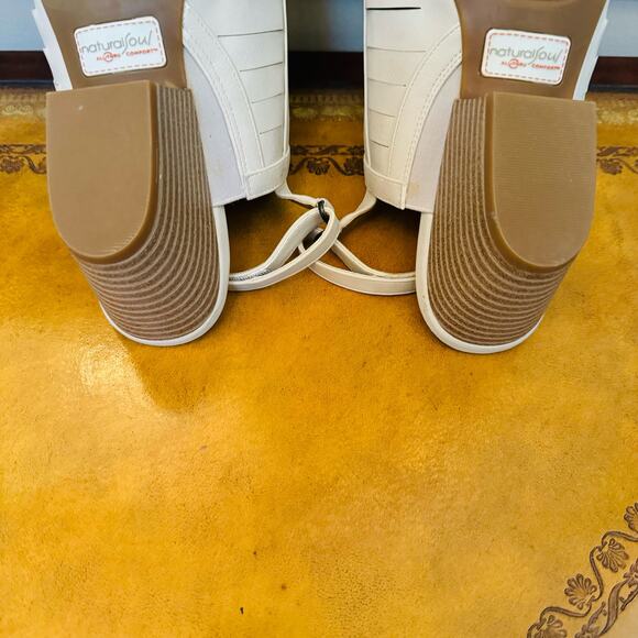 NATURAL SOUL Dayna Shell Smooth Cream Slingback Stacked Block Heel Sandals 8.5 W - Picture 10 of 12